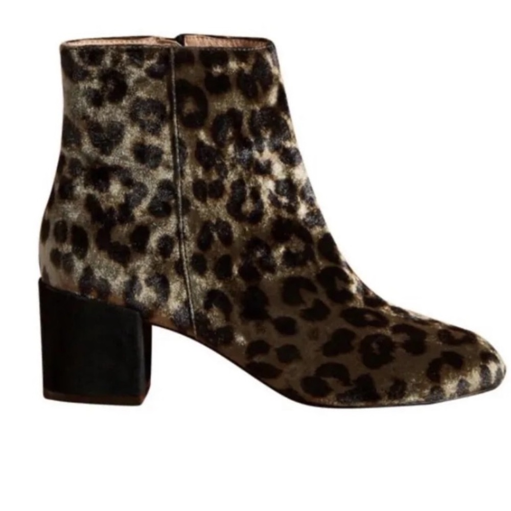 Anthropologie Leopard print velvet bootie
